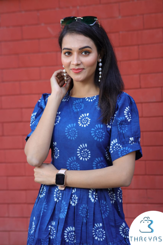 Blue Bgaru HandBlock Printed Cotton Dress