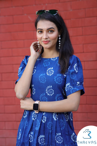 Blue Bgaru HandBlock Printed Cotton Dress