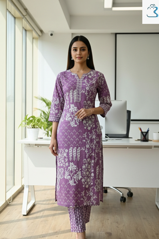 Purple Floral Kurti Set for Women