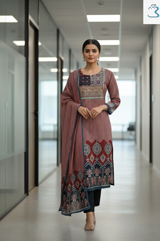 Rust Brown Cotton Kurta Set with Dupatta for Women
