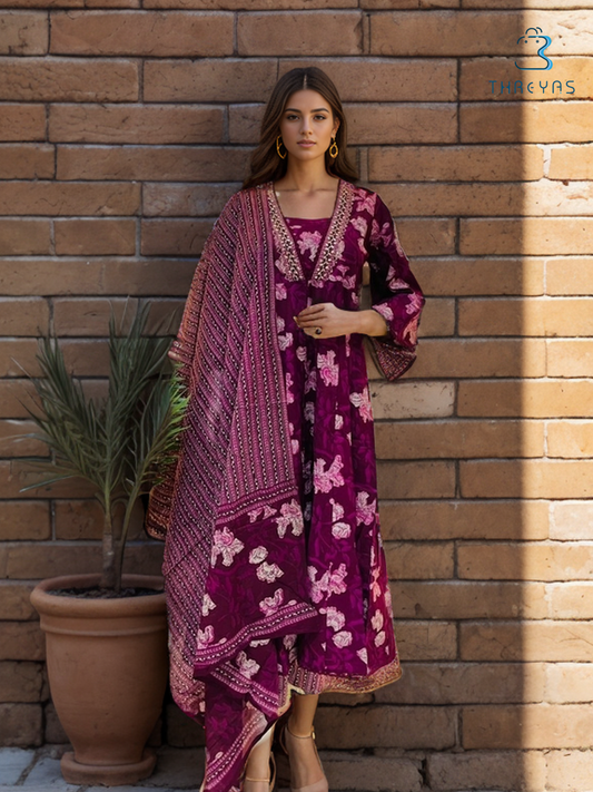 Wine Cotton Kurthis Set for women