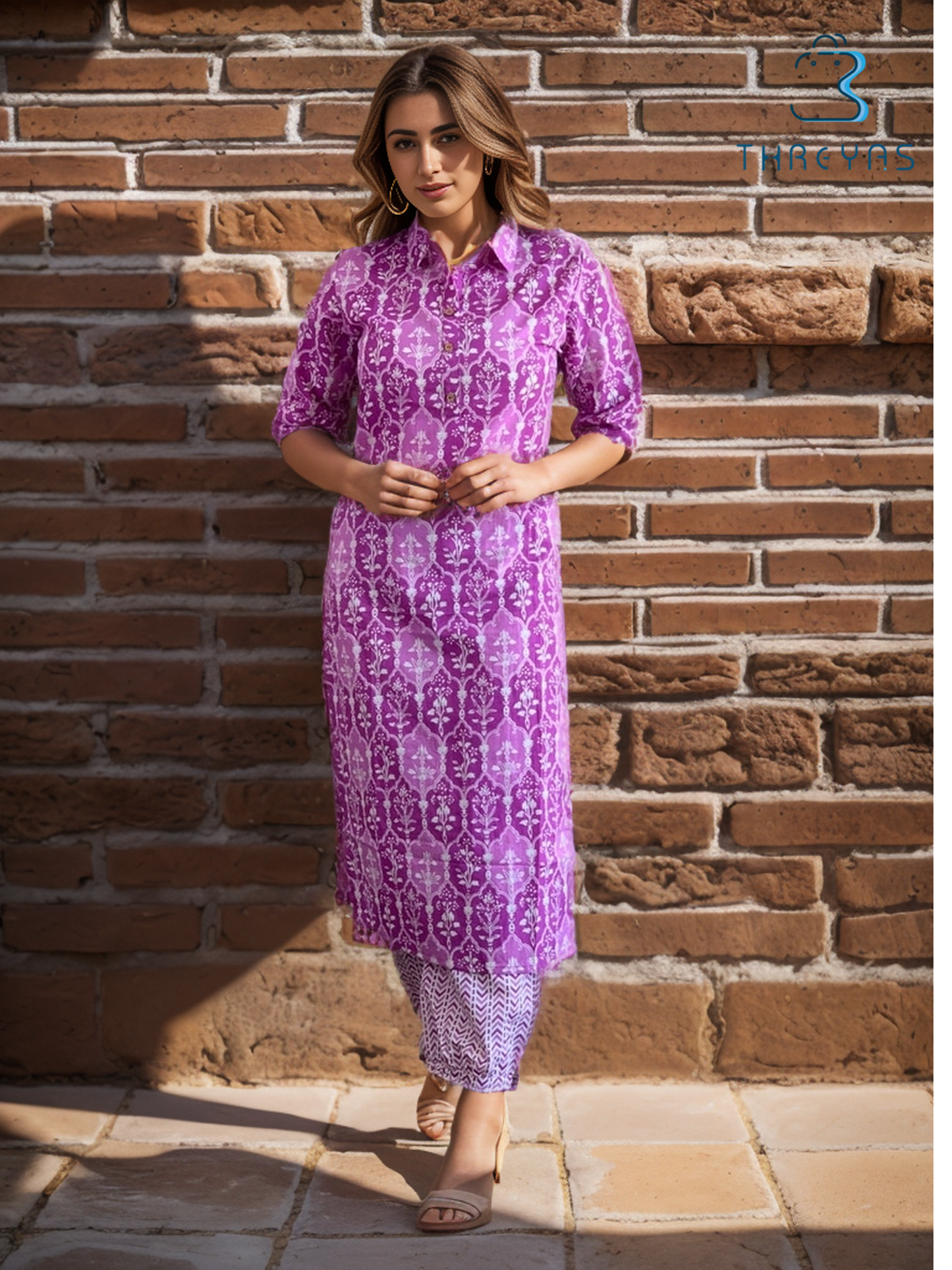 Purple Pure Cotton Kurthis set with Straight Pant for women