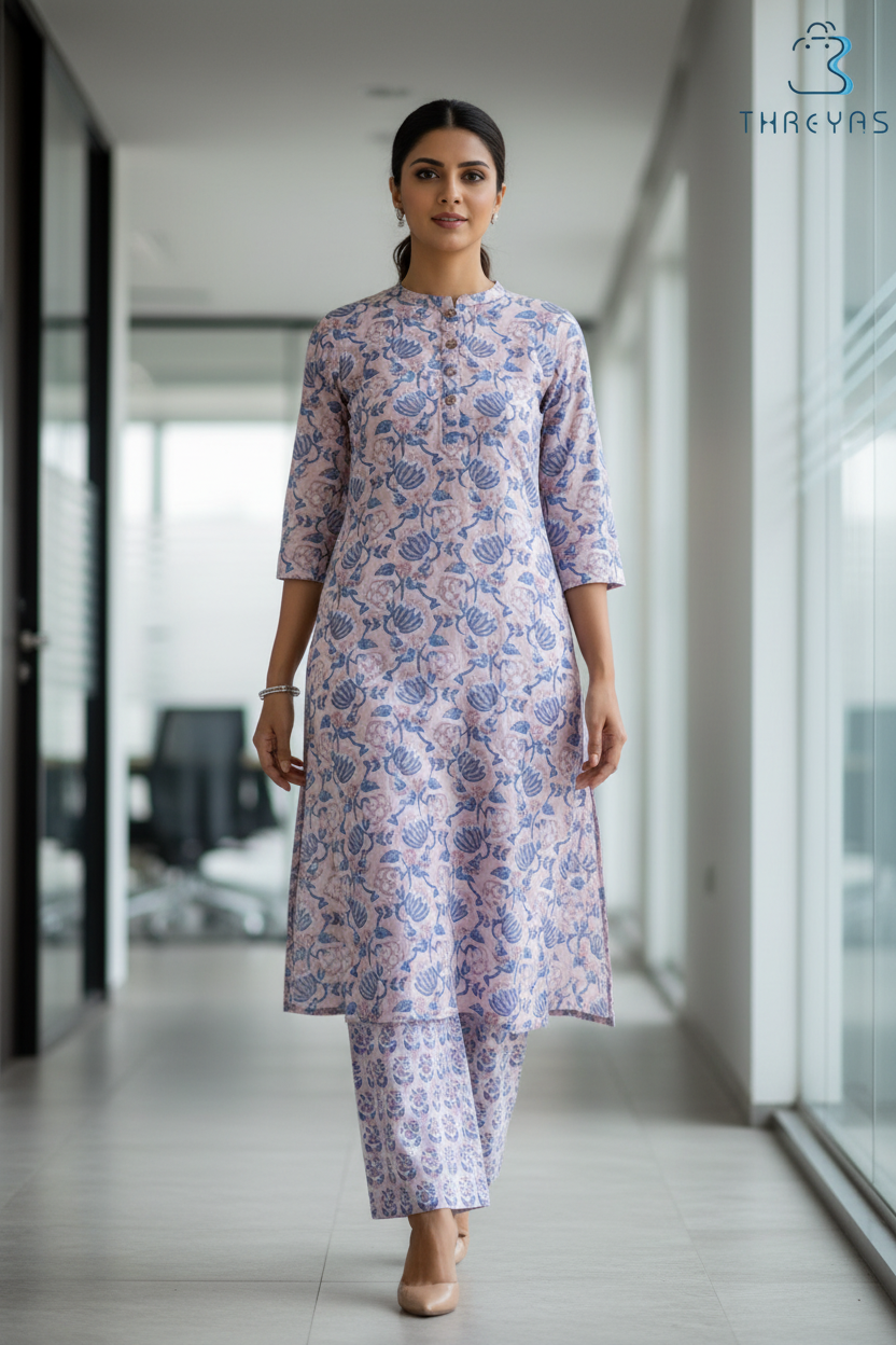 Light Grey Cotton Kurti Set for Women