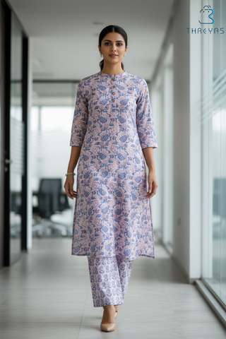 Light Grey Cotton Kurti Set for Women