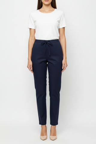 Navy Blue Cotton Casual Pants for Women
