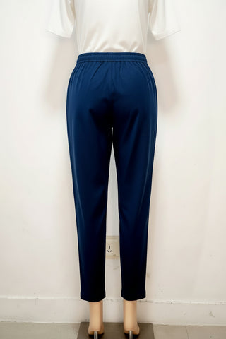 Blue Cotton Casual Pant for Women