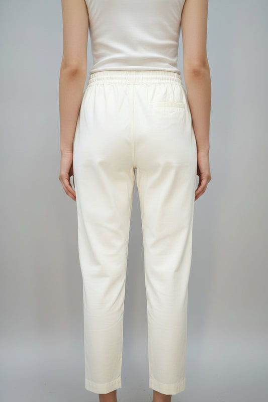 White Cotton Casual Pant for Women