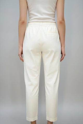 White Cotton Casual Pant for Women