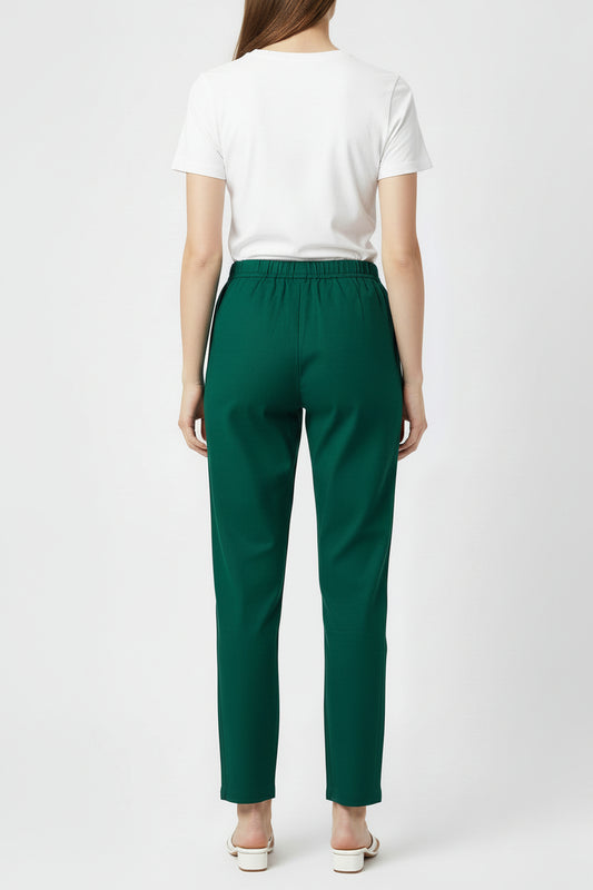 Green Cotton Casual Pant for Women