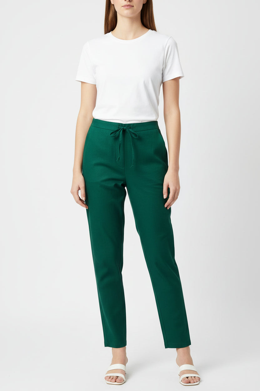 Green Cotton Casual Pant for Women