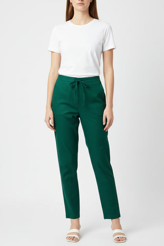 Green Cotton Casual Pant for Women