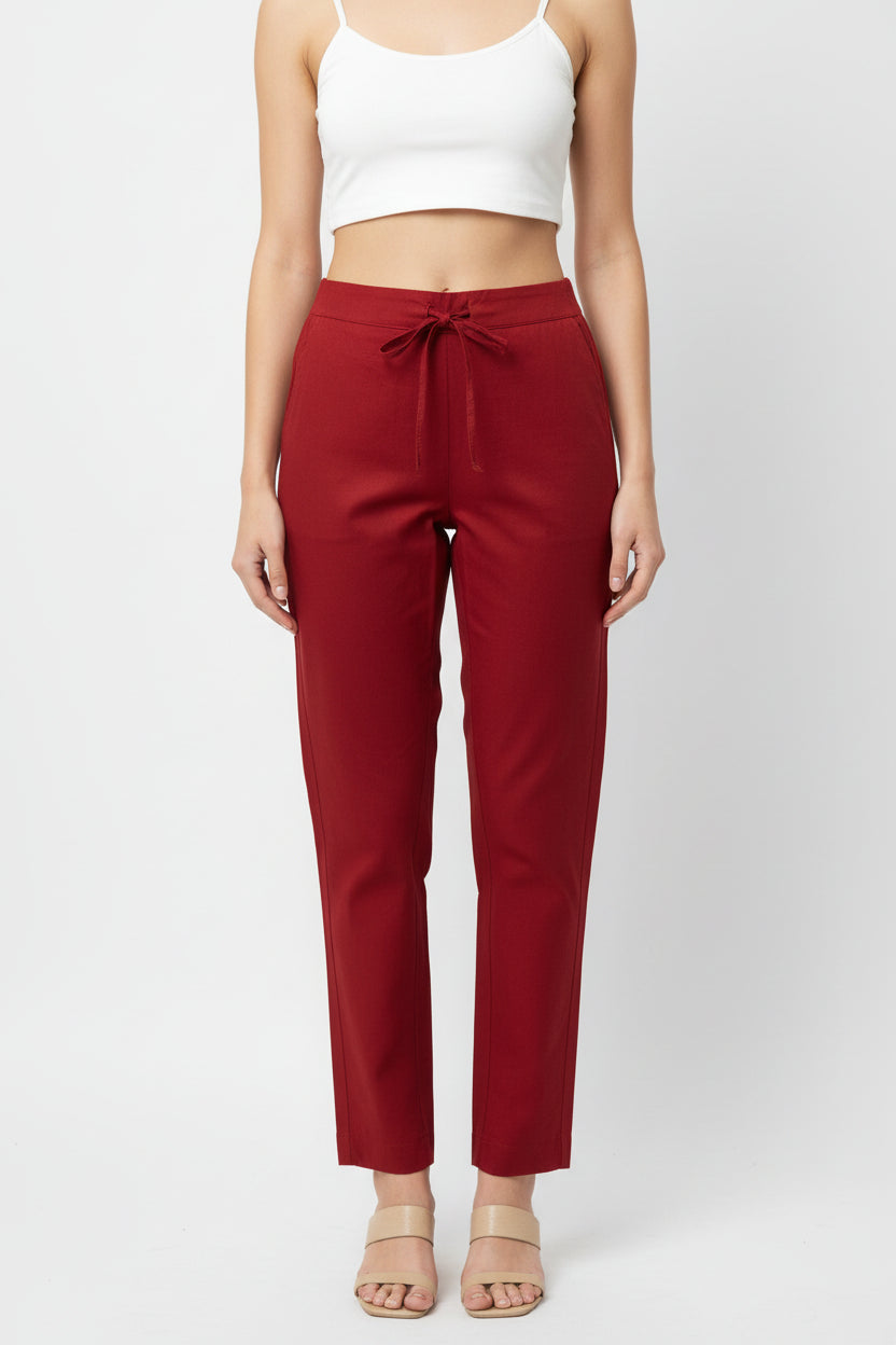 Maroon Cotton Casual Pant for Women