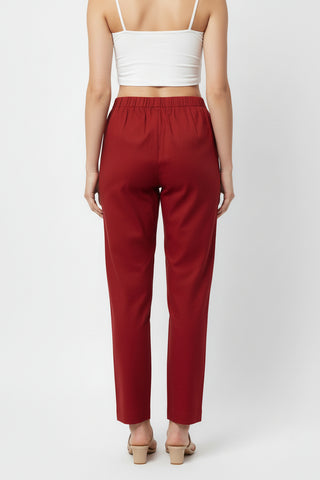 Maroon Cotton Casual Pant for Women