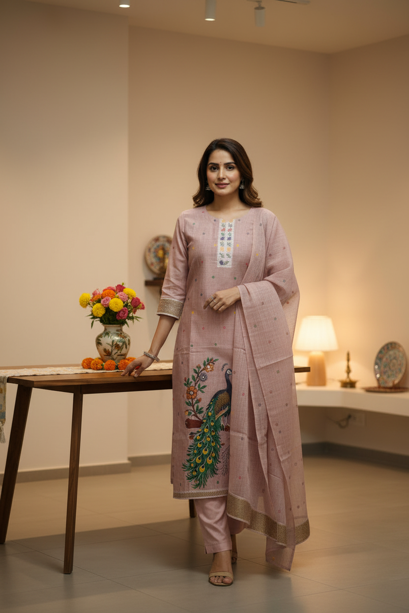 Pastel Onion Pink Jamdhani Dupatta Set For Women