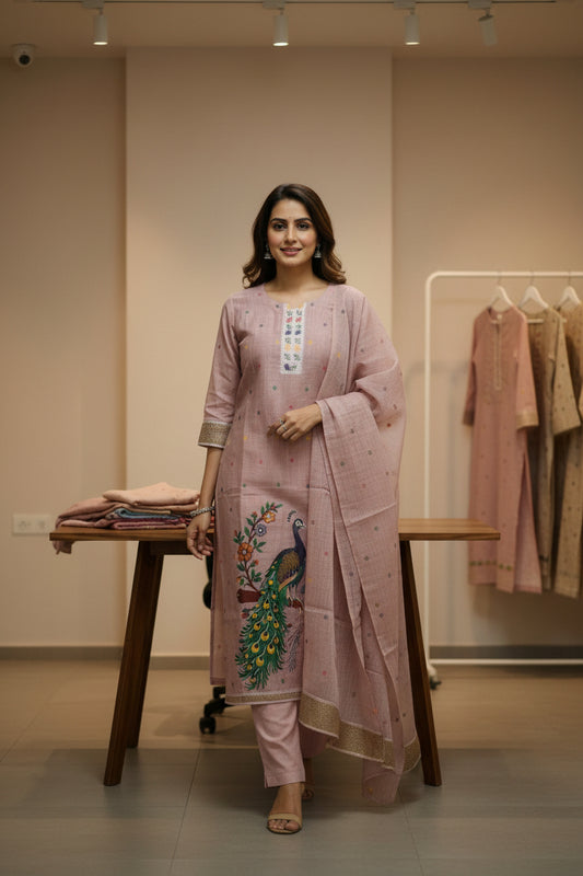 Pastel Onion Pink Jamdhani Dupatta Set For Women