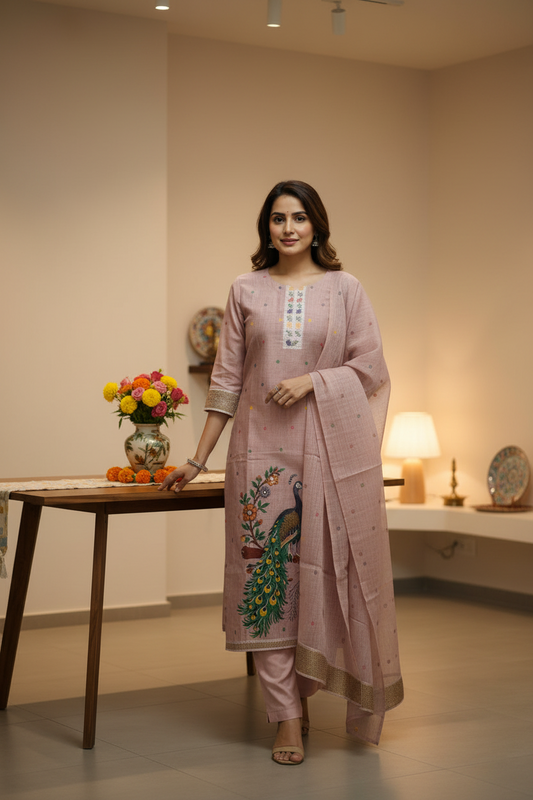 Pastel Onion Pink Jamdhani Dupatta Set For Women