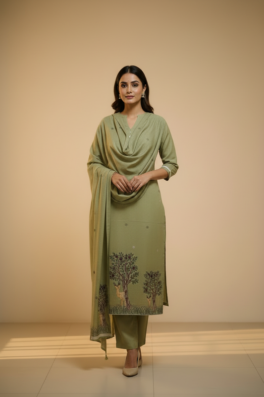 Green Deers Jamdani Dupatta Set For Women