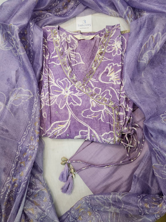 Light Purple Printed Anarkali Kurta Set with Dupatta for Women