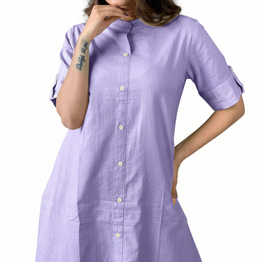Lavender Solid Button-Front Cotton Kurti Set for Women with Pant