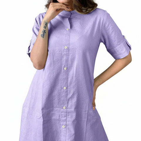 Lavender Solid Button-Front Cotton Kurti Set for Women with Pant