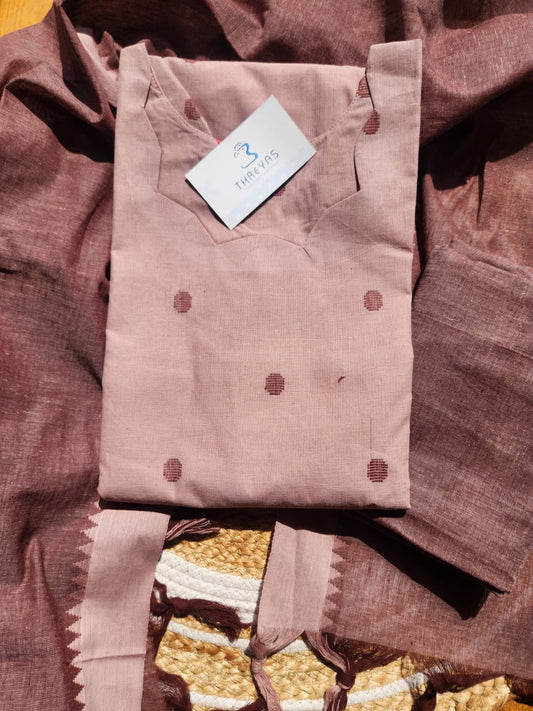 Light Dusty Rose Buuti South Cotton Kurti Set with Dupatta