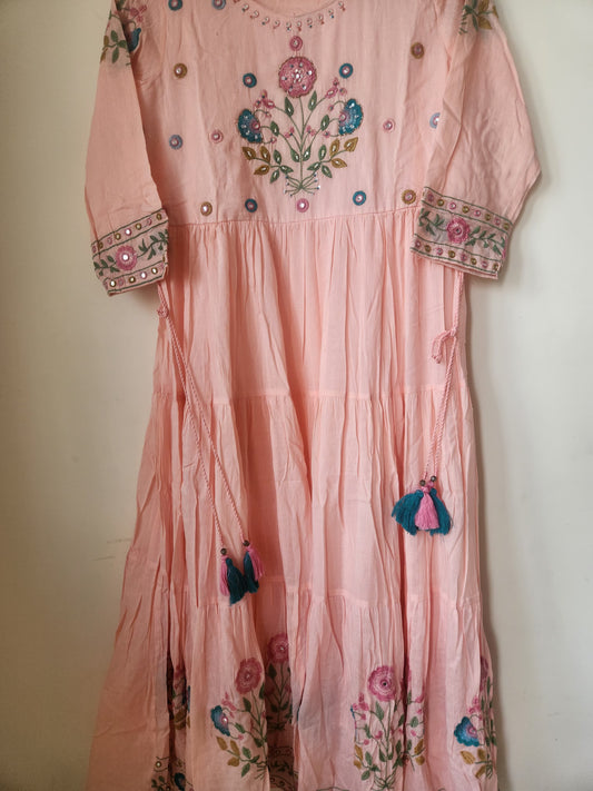 Blush Pink Floral Embroidered Anarkali Kurta Set with Dupatta
