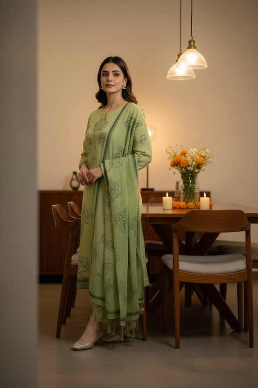 Pastel Green Jamdhani Dupatta Set For Women
