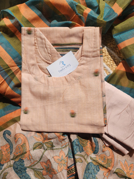 Blush Pink Peacock Jamdani Dupatta Set For Women