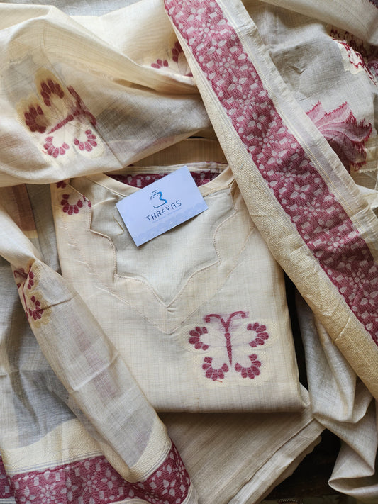 Half White Jamdhani Butterfly weaving Dupatta Set For Women