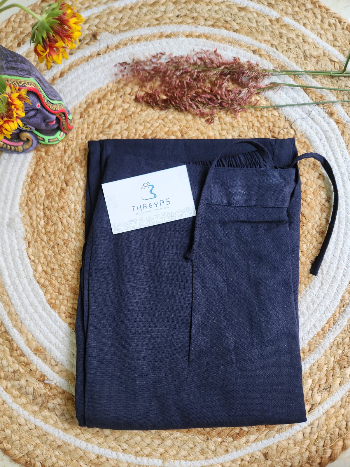 Blue Cotton Casual Pant for Women