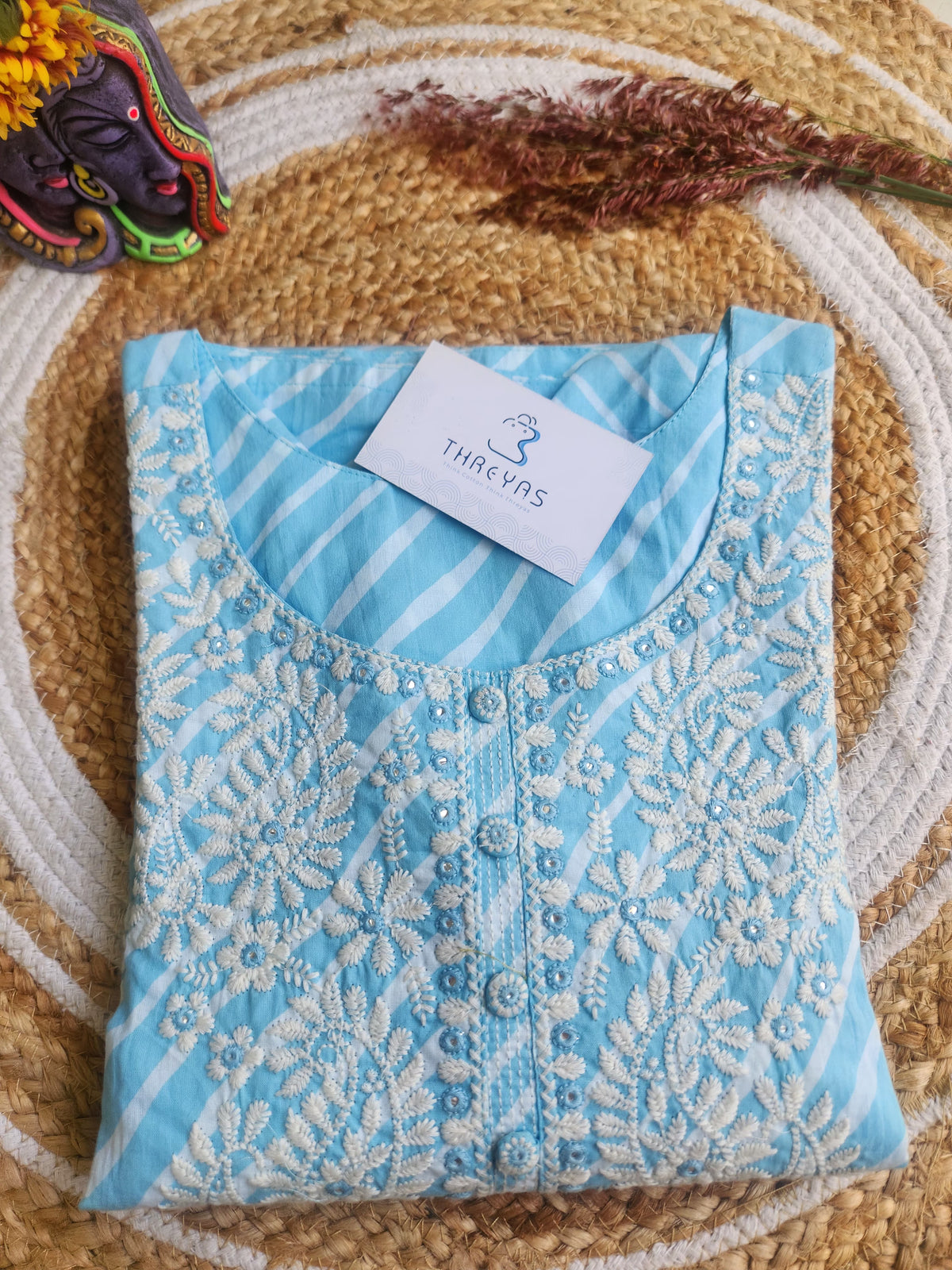 Light Blue Threadwork Long Kurti for Women
