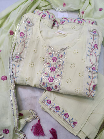 Light Pistachio Green Printed Anarkali Kurta Set with Dupatta for Women