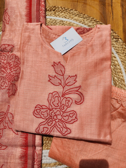 Peach Jamdhani Dupatta Set For Women