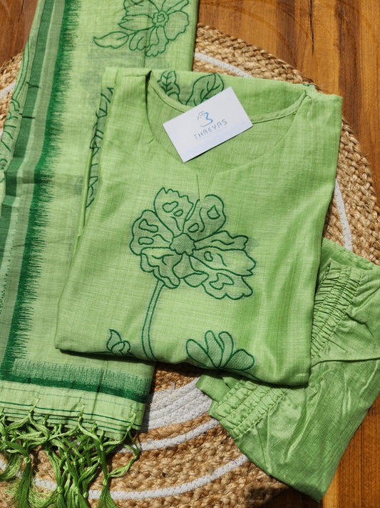 Pastel Green Jamdhani Dupatta Set For Women