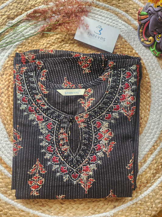 Black Ajarakh A-Line Kurti