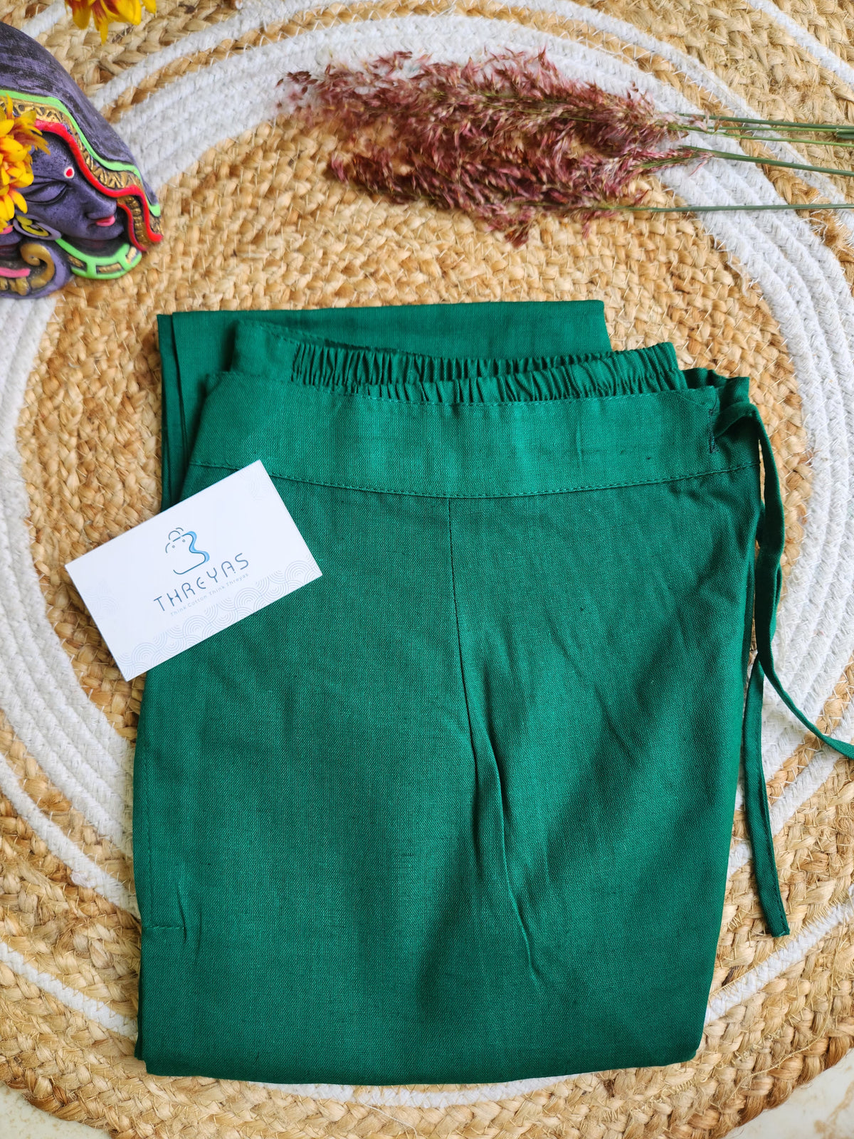 Green Cotton Casual Pant for Women