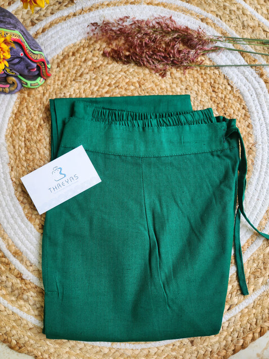 Green Cotton Casual Pant for Women