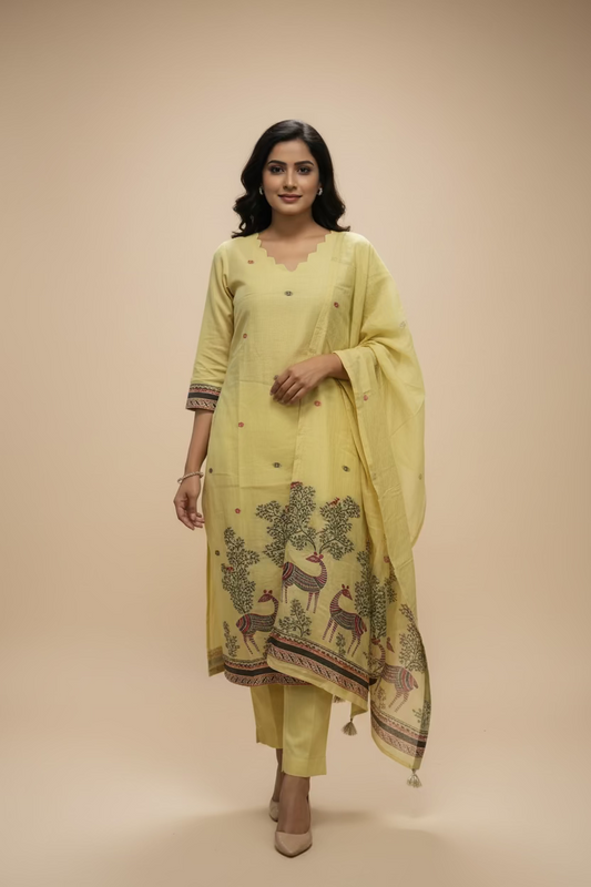 Light Yellow Jamdhani Dupatta Set For Women