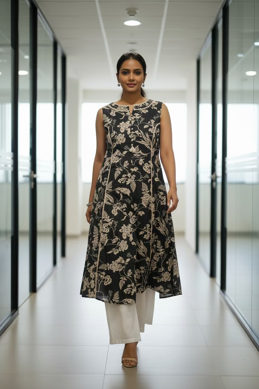 Black Princess Cut Kurti