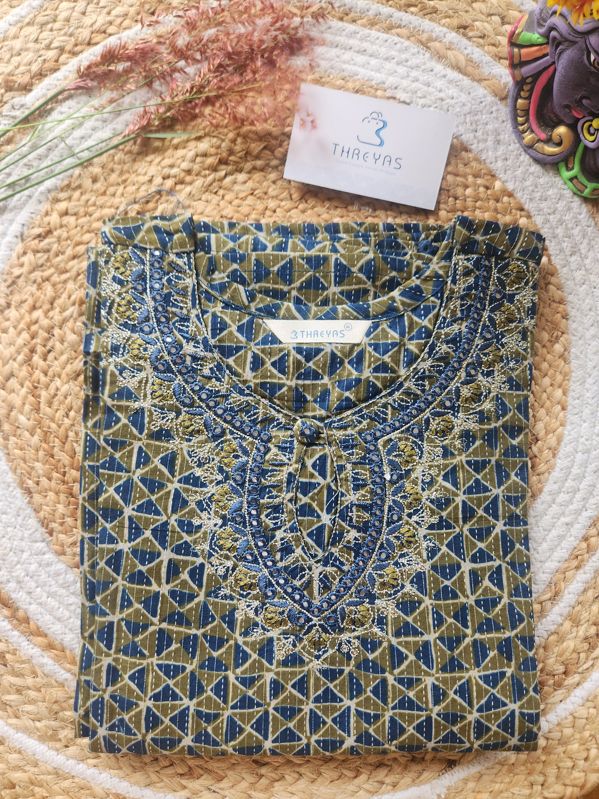 Gray Ajarakh A-Line Kurti