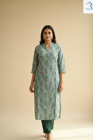 Pastel Green Cotton Kurti Set for Women