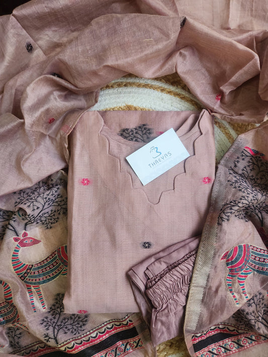 Soft Light Purple Jamdani Dupatta Set For Women