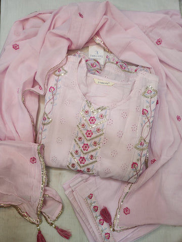 Light Pink Embroidered Anarkali Kurta Set with Dupatta for Women