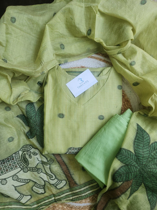 Light Green Jamdhani Dupatta Set For Women