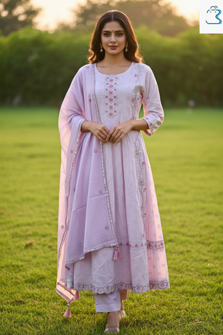 Light Pink Embroidered Anarkali Kurti Set for Women