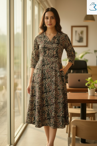 Black Base Multicolor Paisley Printed Kurti for Women