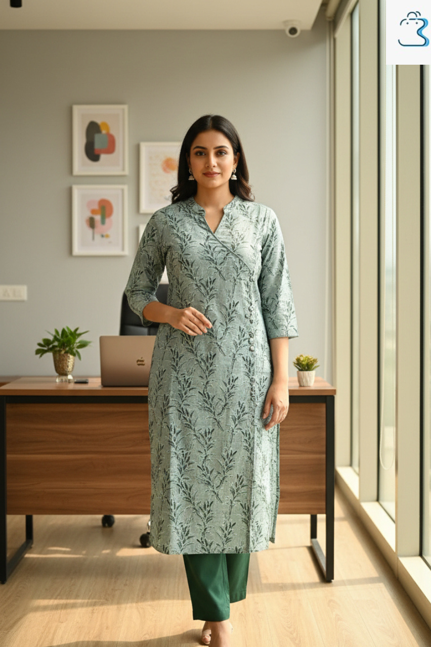 Pastel Green Cotton Kurti Set for Women