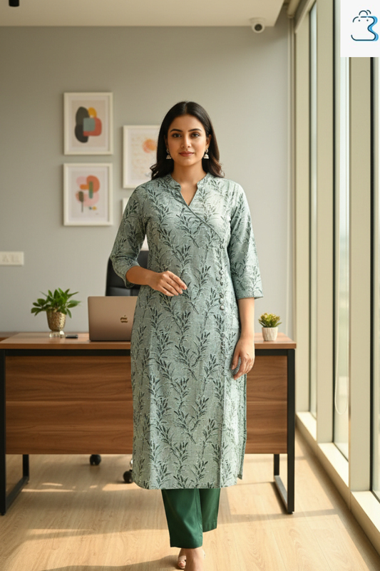 Pastel Green Cotton Kurti Set for Women