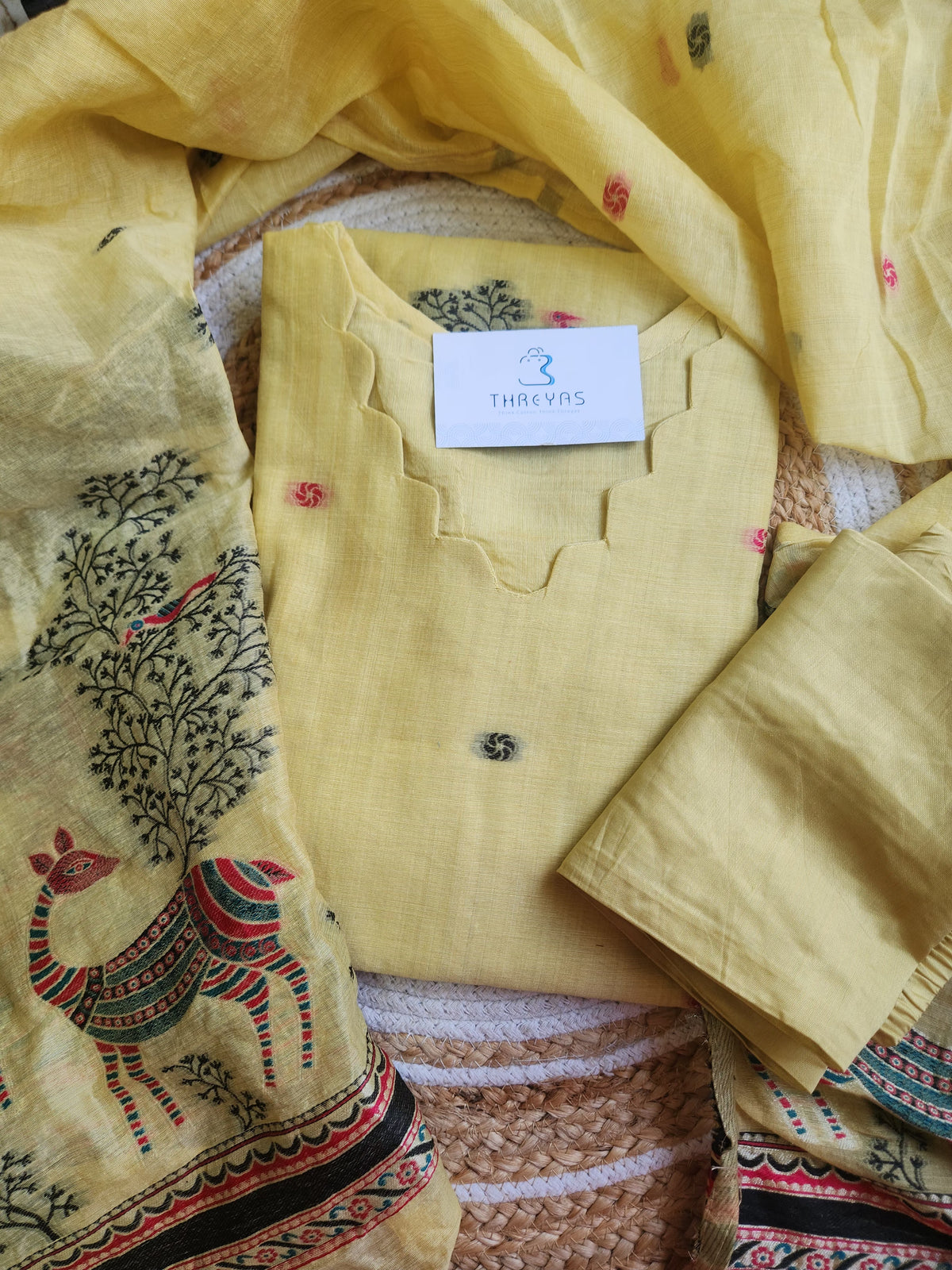 Light Yellow Jamdhani Dupatta Set For Women