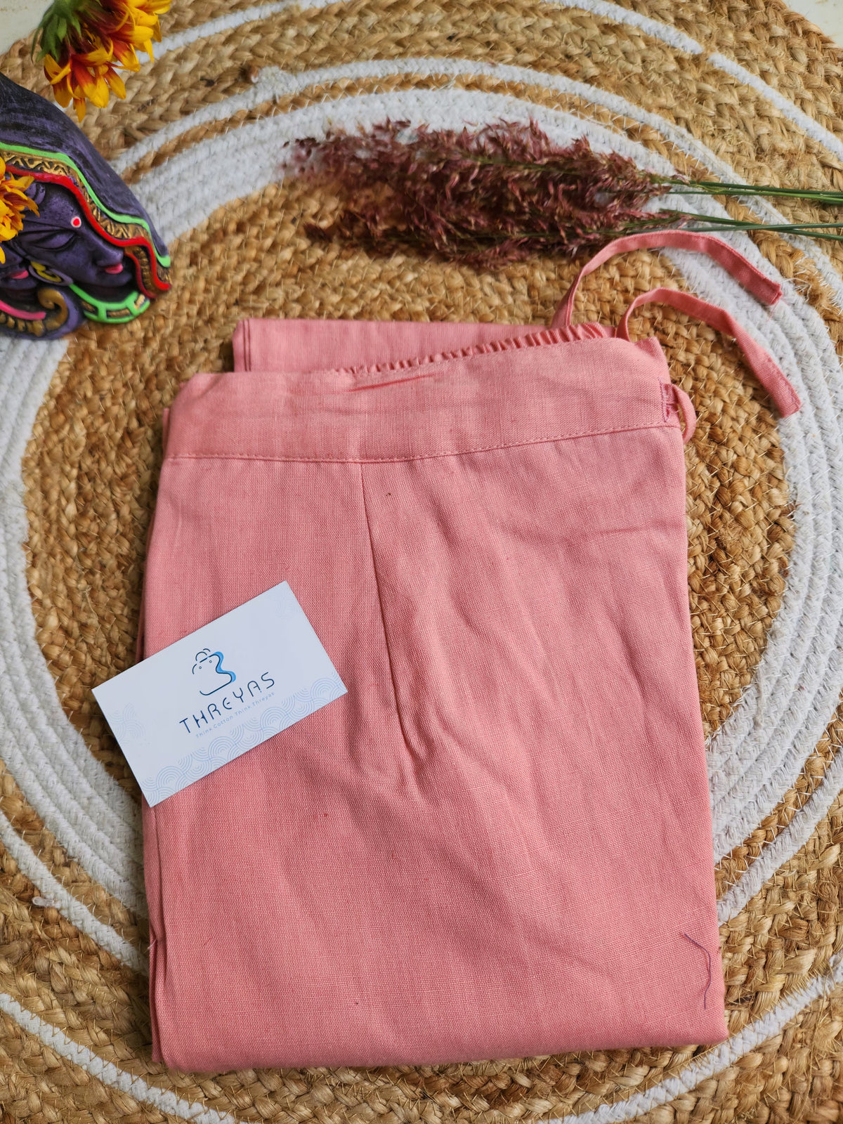 Peach Solid Cotton Casual Pants for Women